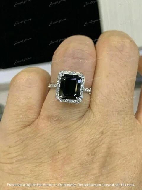 3Ct Emerald Black Onyx Lab-Created Halo Engagement Ring 14K White Gold Plated