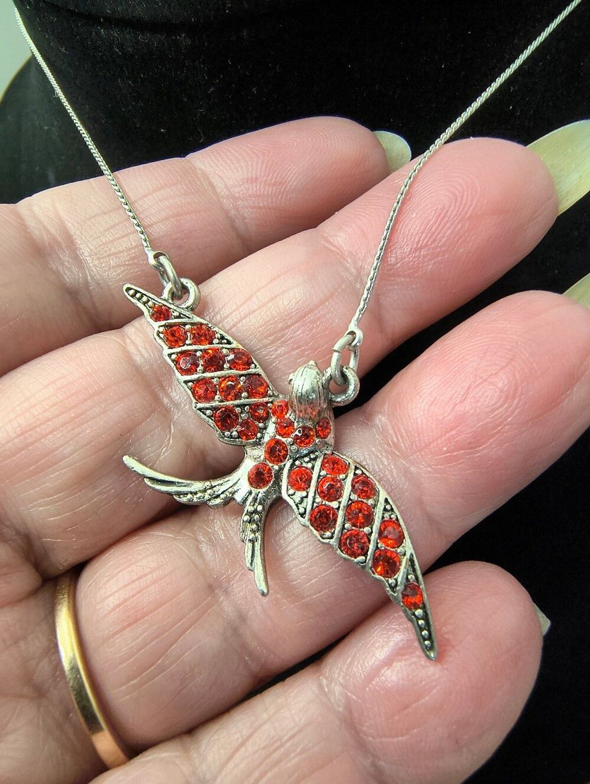 Pilgrim Danish Design Red Crystal Swallow Bird Necklace Signed NOS Retired Style