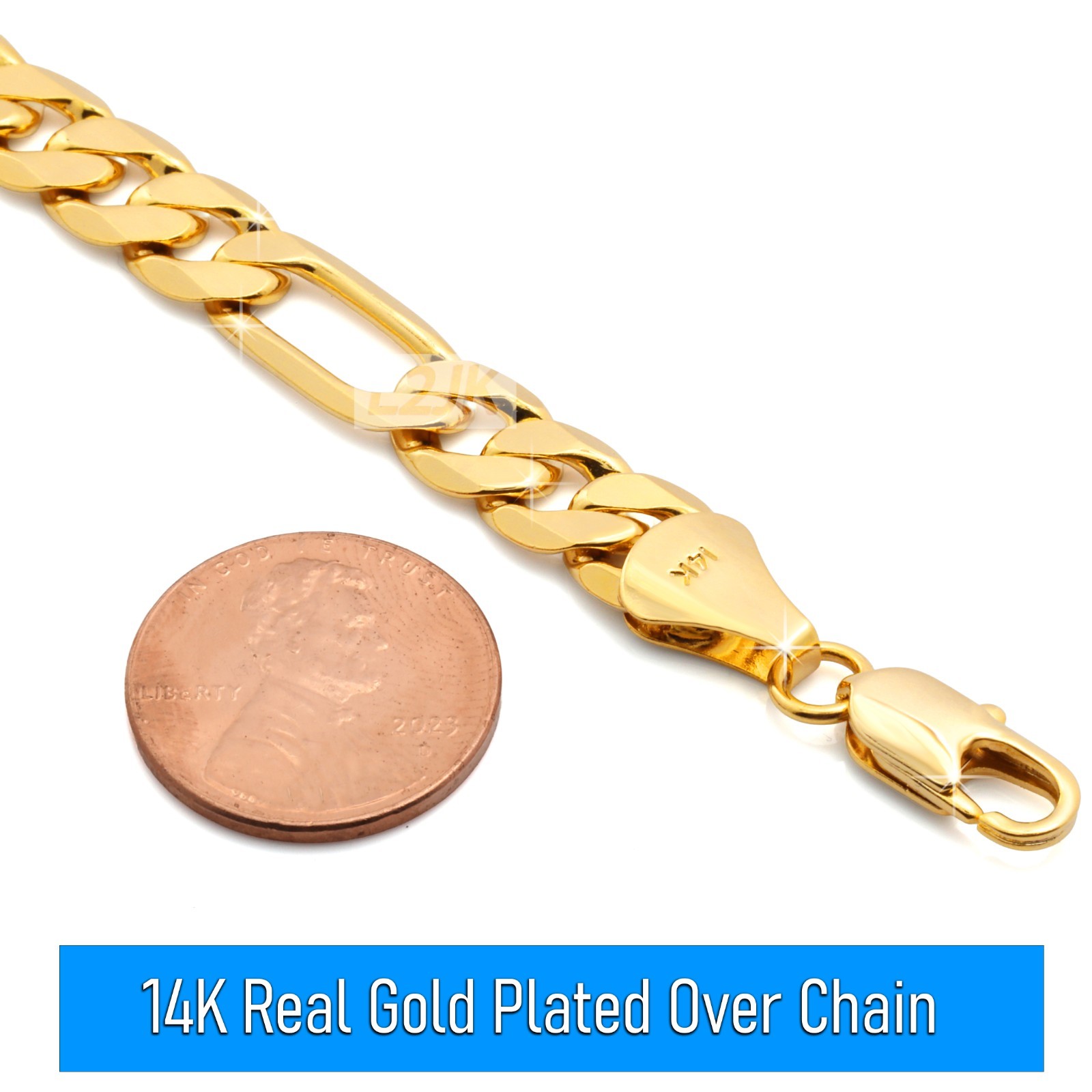 Italy Figaro Chain Link 14K Gold Plated 9mm 24″ Hip Hop Fashion For Men’ & Women