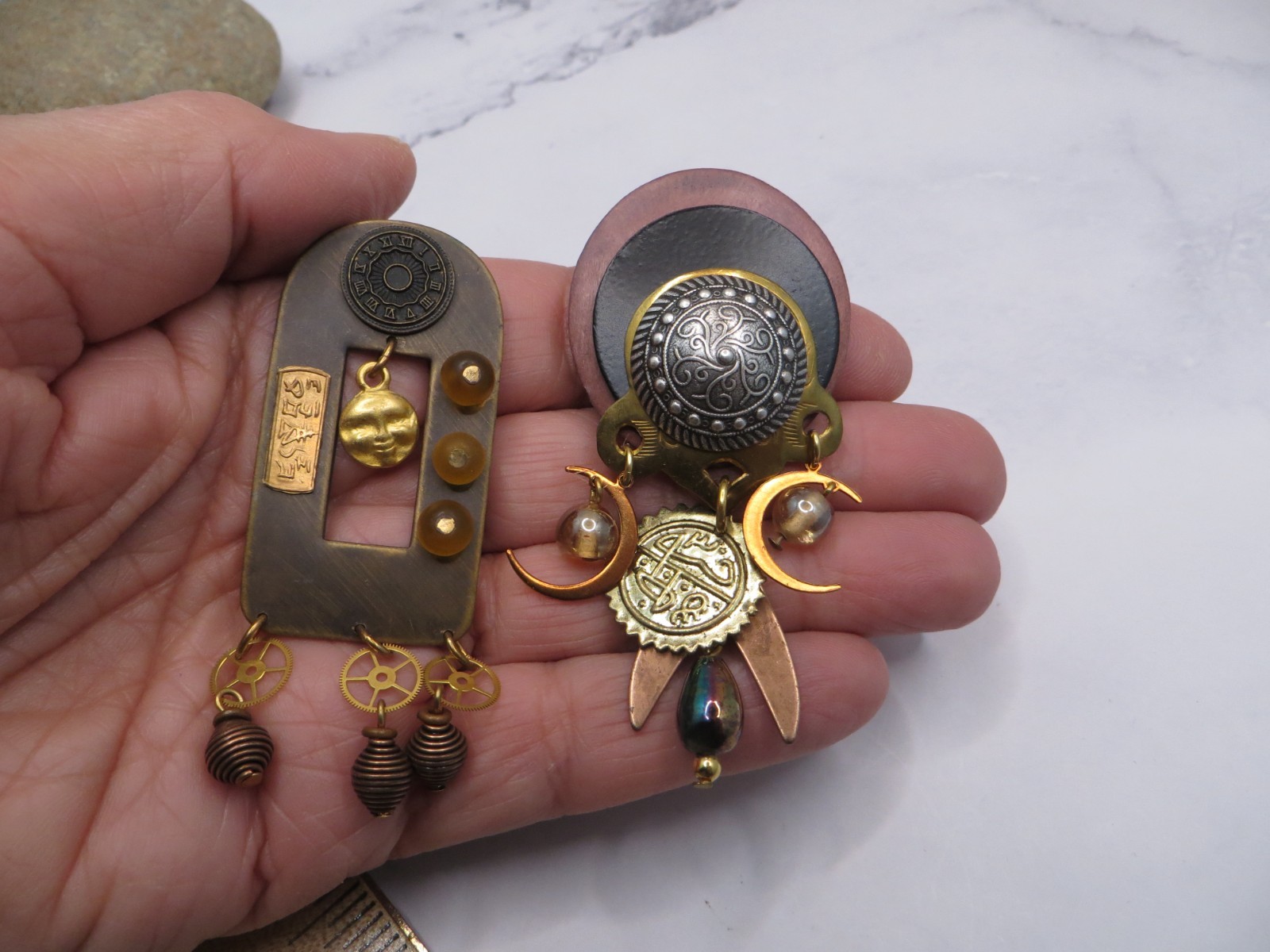 2 Mixed Metals Copper Abstract Steampunk Style Pin Lot #1298