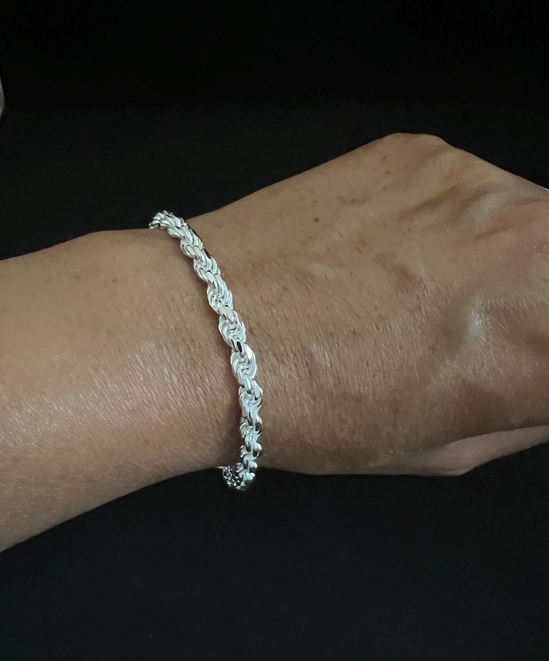 925 Sterling Silver Solid Men’s Rope Link Chain Bracelet Size 5 To 9 Inch