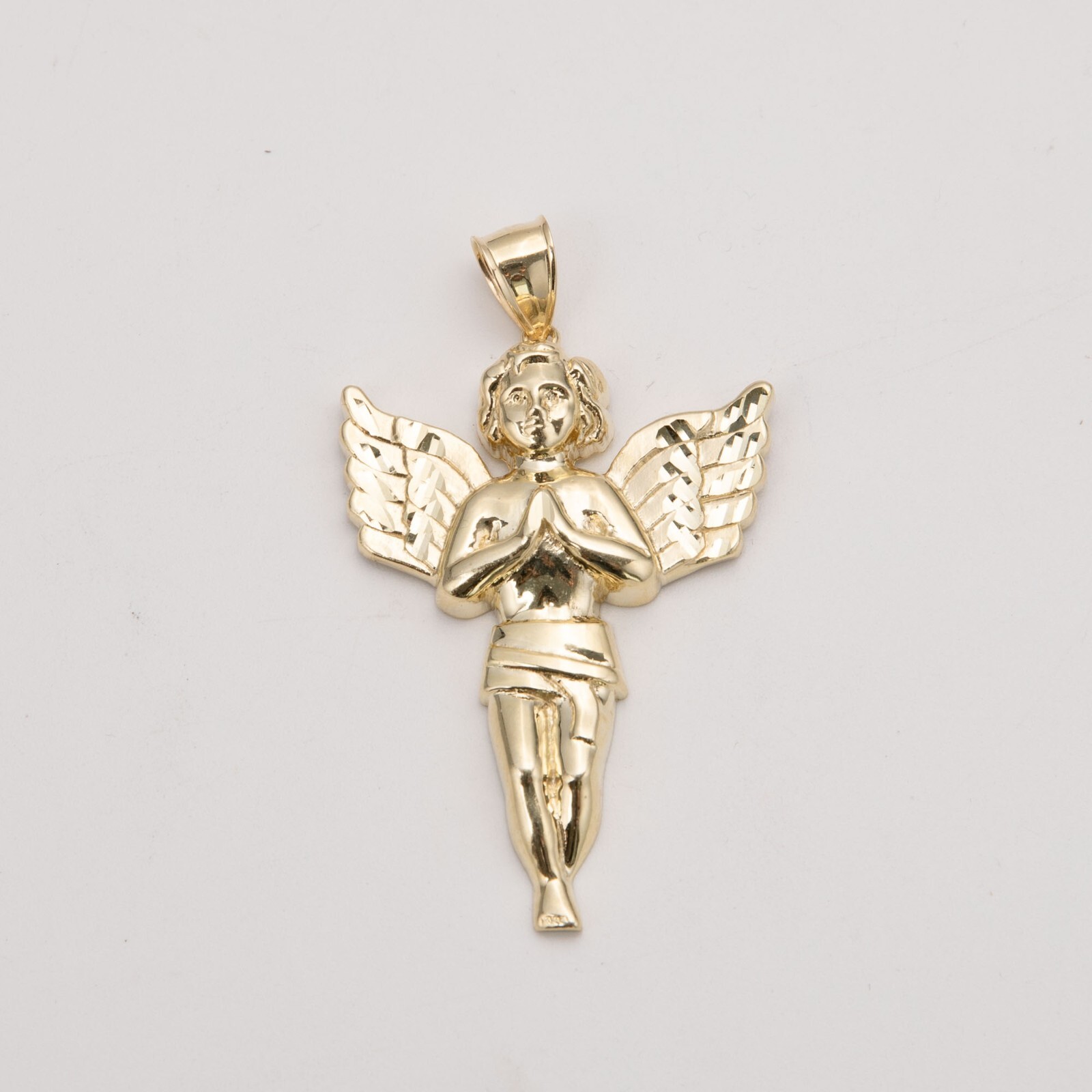Diamond Cut Praying Angel Charm Pendant Real SOLID 10K Yellow Gold