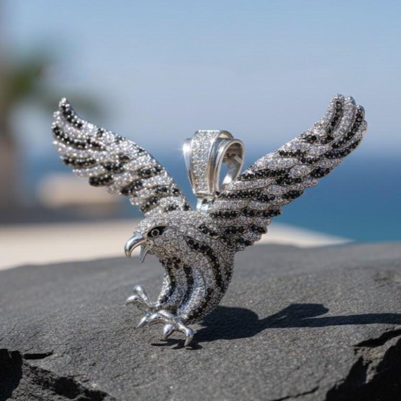 3Ct Round Cut Real Moissanite Eagle Charm Men’s Pendant 14K White Gold Plated