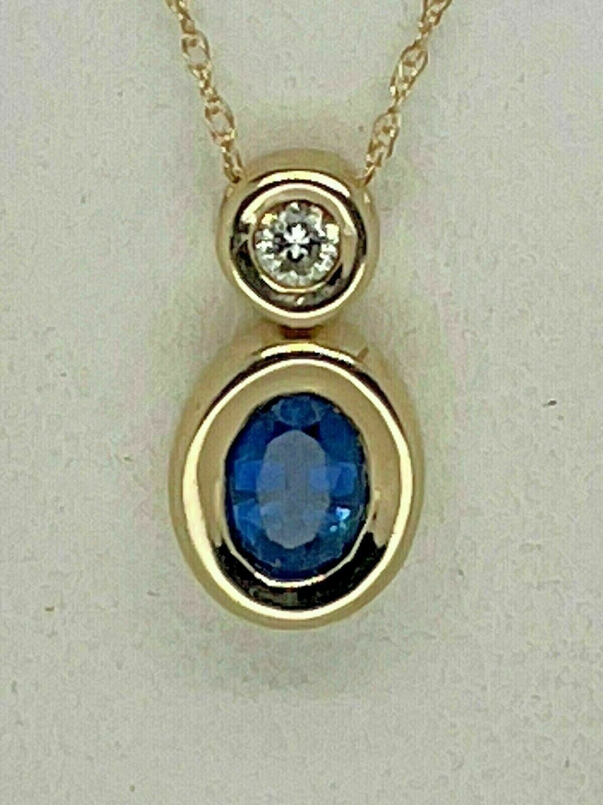 2Ct Oval Cut Lab Created Blue Sapphire Woman Pendant 14K Yellow Gold Free Chain