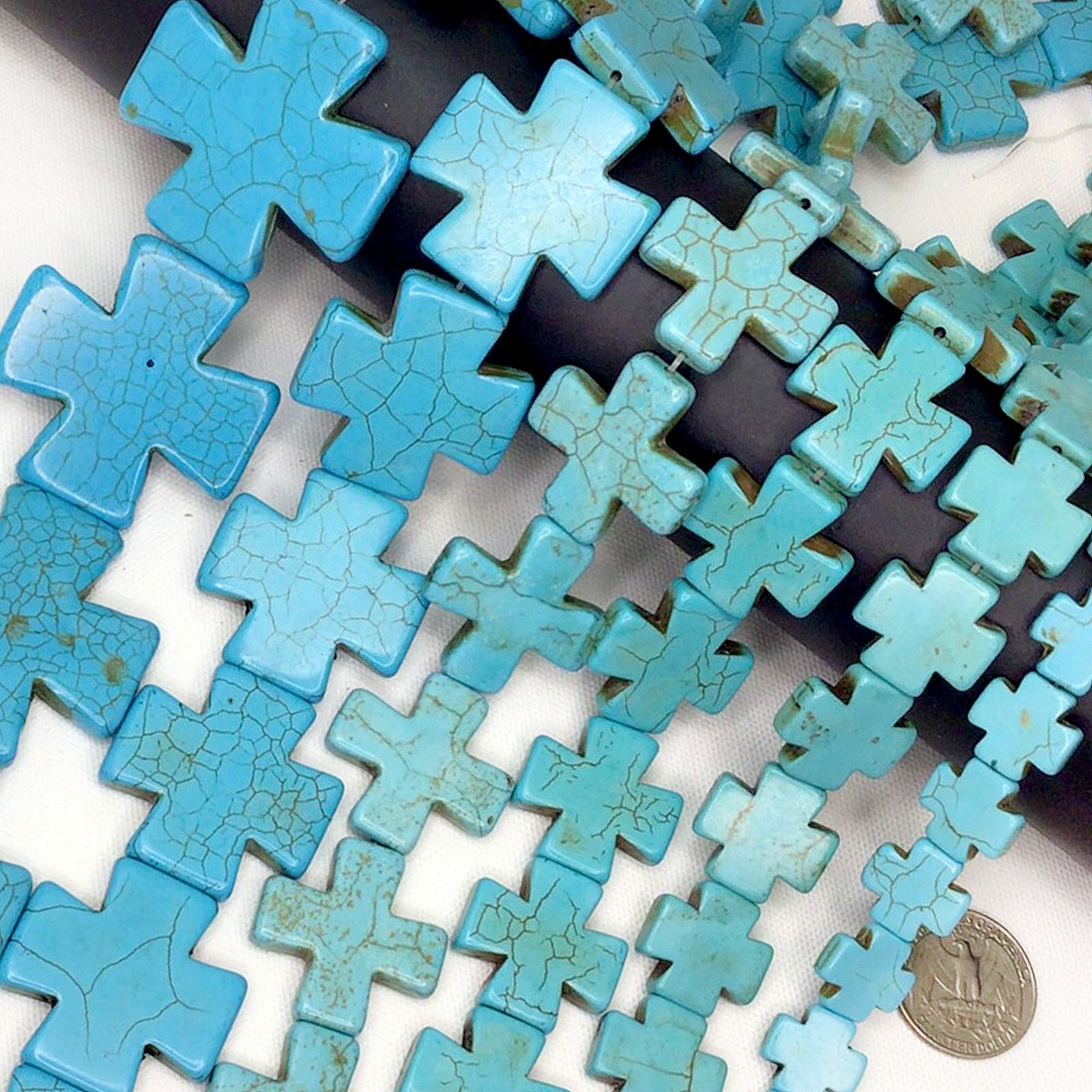 Turquoise Blue Cross Square Howlite Spacer Loose Bead 15 20 30mm 15″ DIY