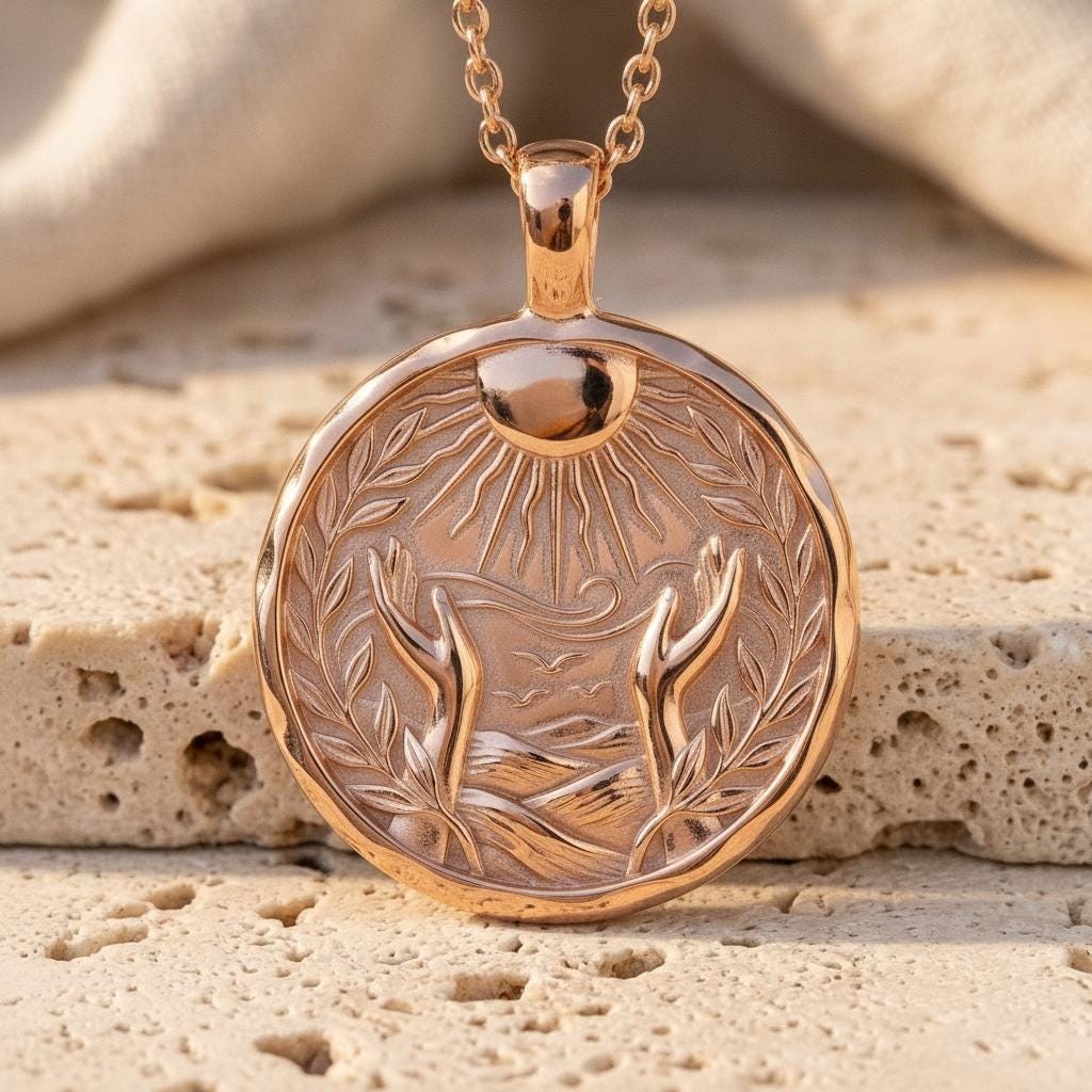 Artemis Silver Reaching Hands Sun Pendant Oxidized Bohemian Medallion Handmade