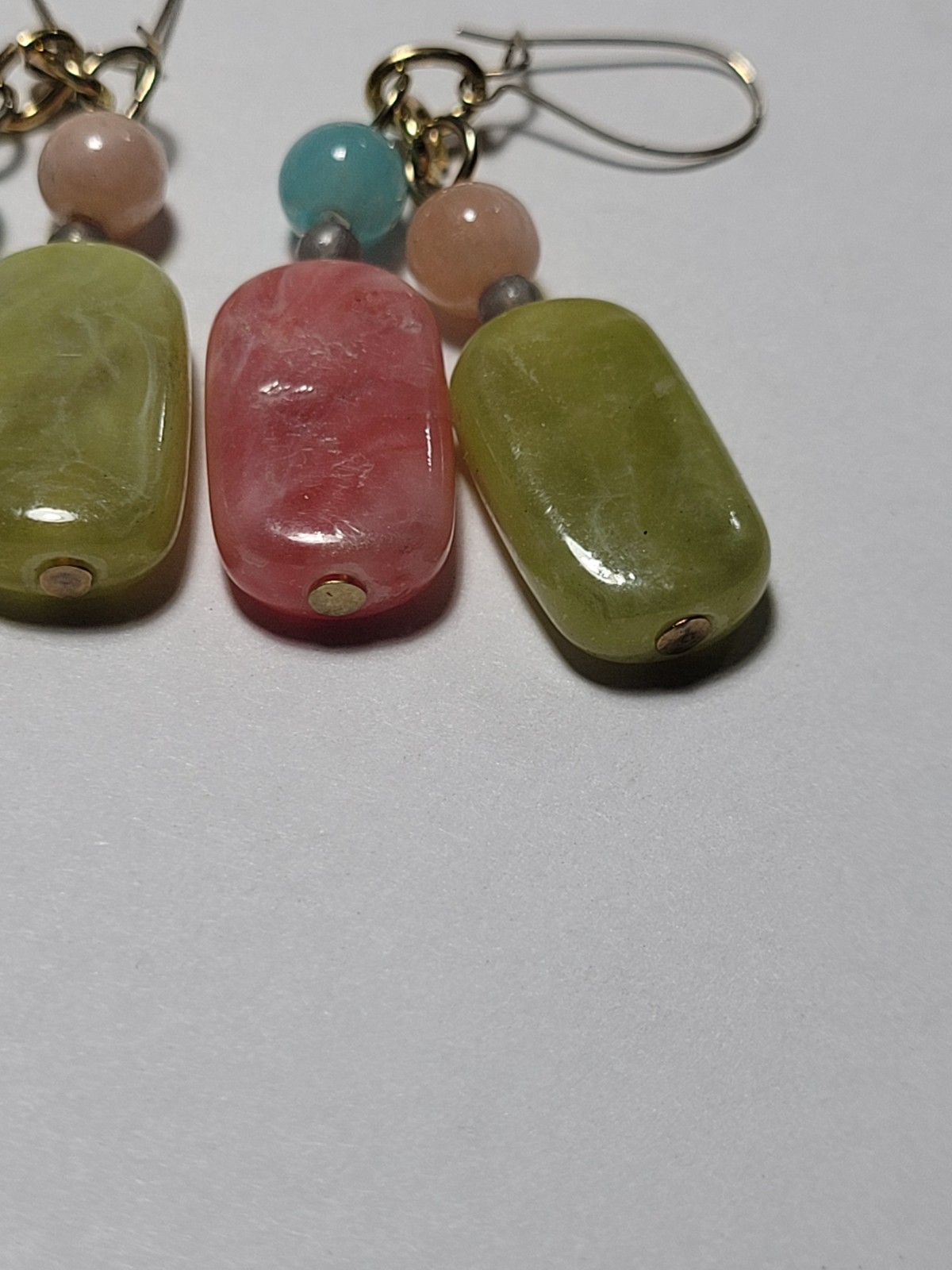 Natural Quartz Earrings Multicolored Beaded Goldtone Wire Hook Fashion Jewelry