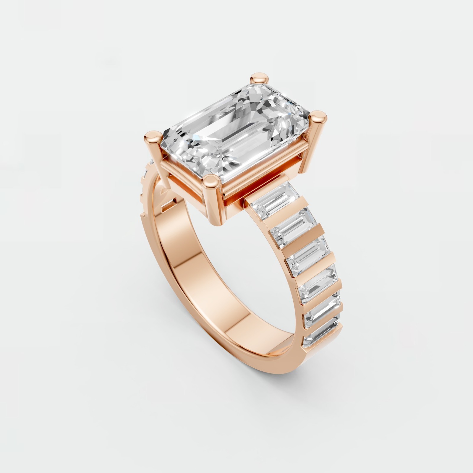 Emerald Cut Lab Grown Diamond Prong Setting Statement Engagement Ring
