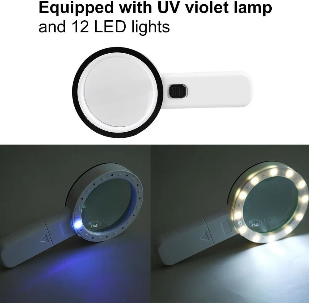 30X Magnifier Handheld Lighted Magnifying Glass Portable Double Glass Lens