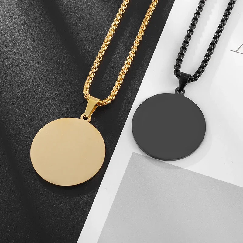 Classic Simple Glossy Stainless Steel Round Pendant Necklace Suitable for Men Wo
