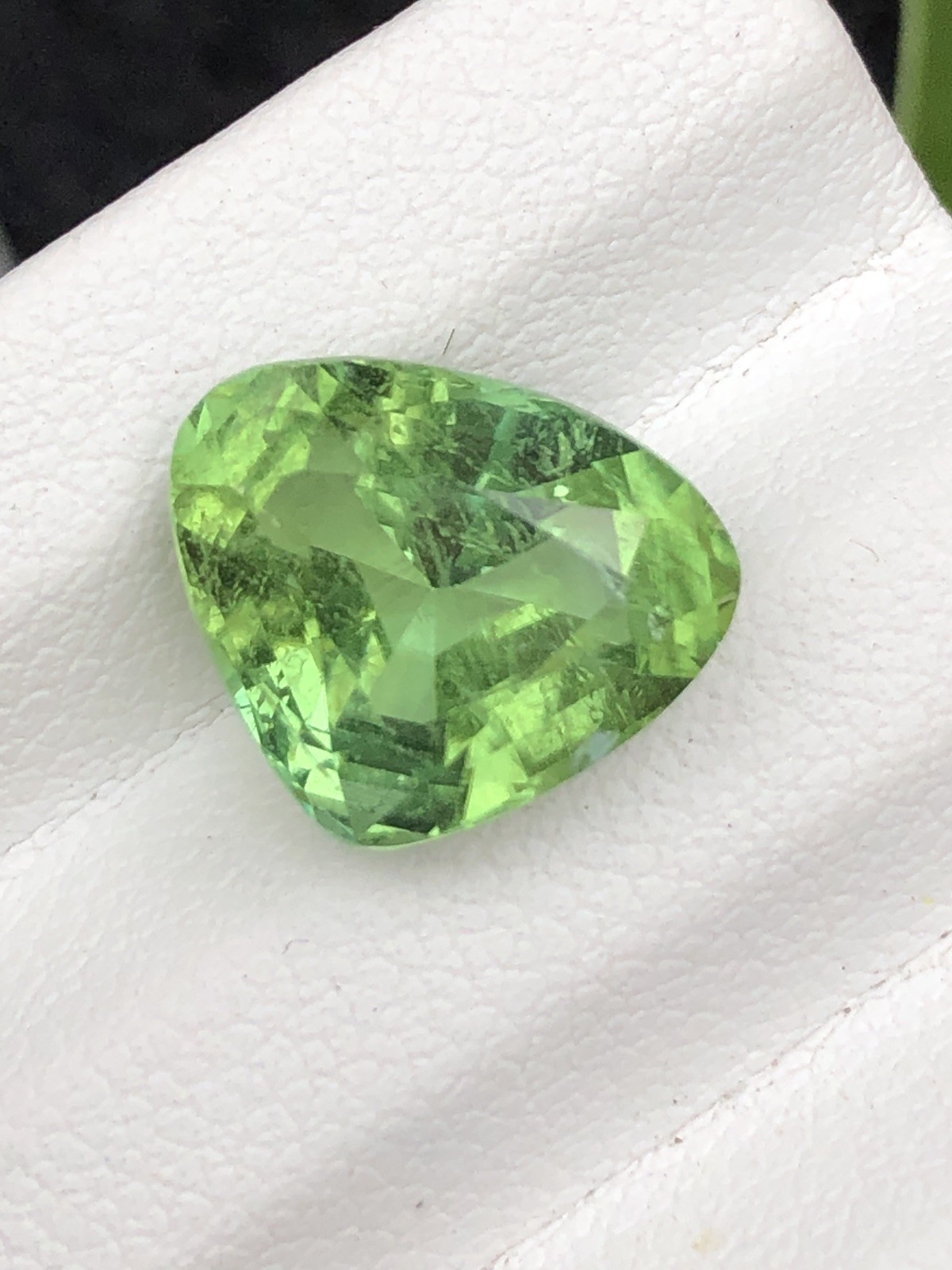 5.60 Cts Natural Green Tourmaline with Trillion Cut | Slightly Included