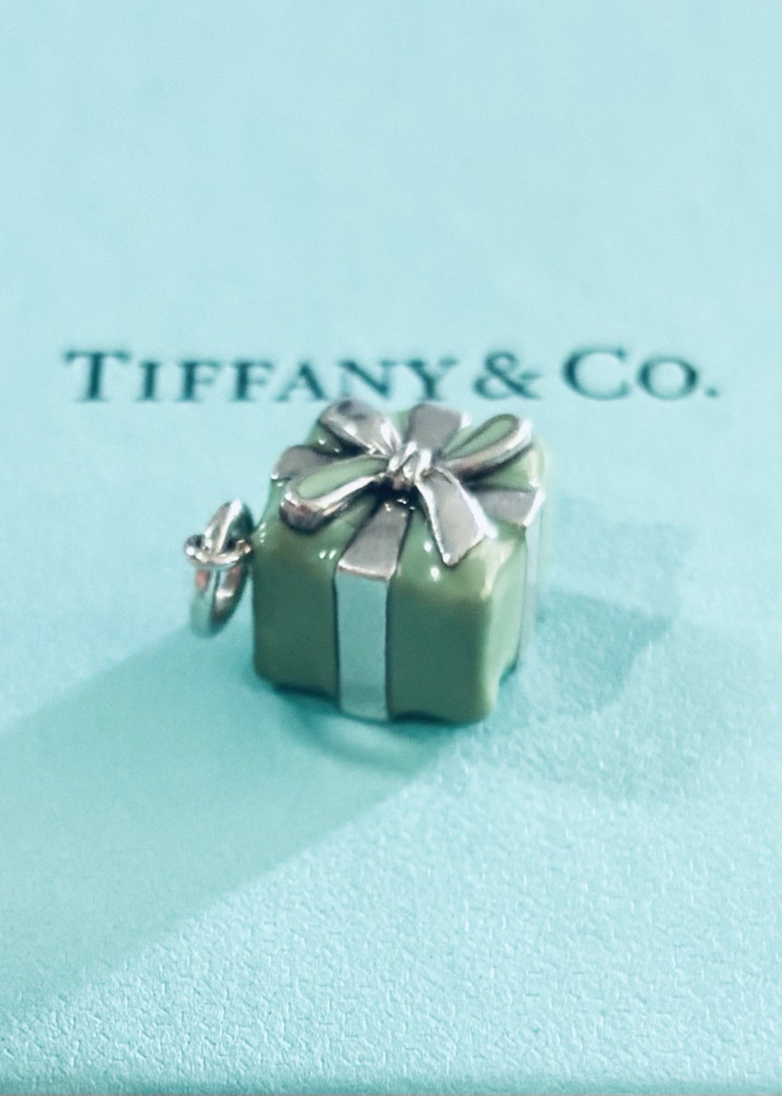Tiffany & Co Silver Enamel Present Gift Box .46” Charm 5.1 Grams Vintage Pouch