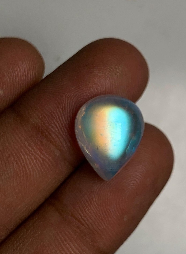 5A Quality Rainbow Moonstone Amazing Multi Falshy Fire Pear Cabochon Size12x15MM