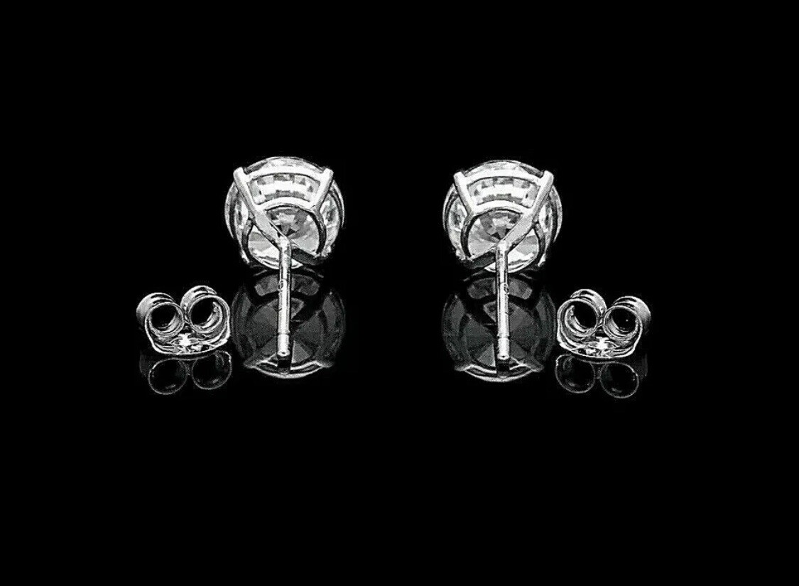 2 Ct Round Cut FL/D Lab Created Solid Stud Earrings 14k White Gold 7mm Push Back