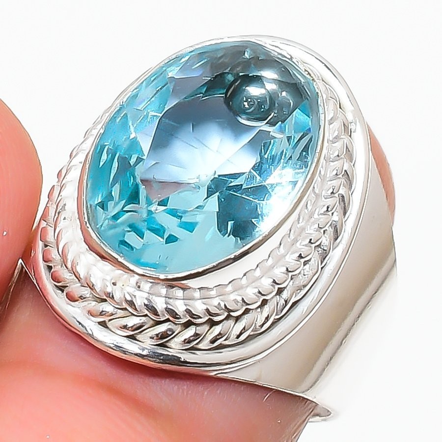Aqua Aquamarine Gemstone 925 Sterling Silver Jewelry All Size Ring For Gift