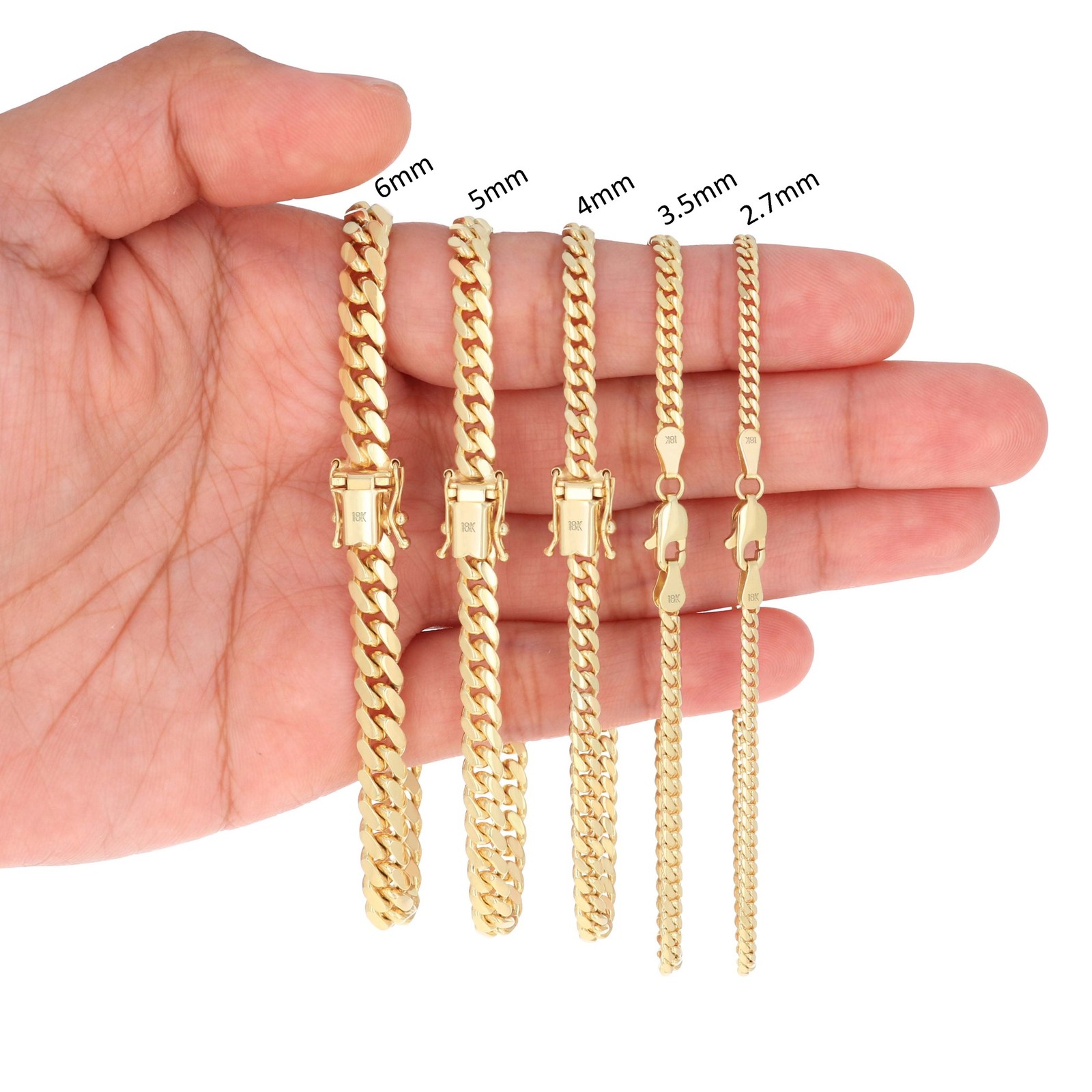 18K Yellow Gold Solid 2.7mm-7mm Miami Cuban Chain Necklace Mens Womens 16″-30″