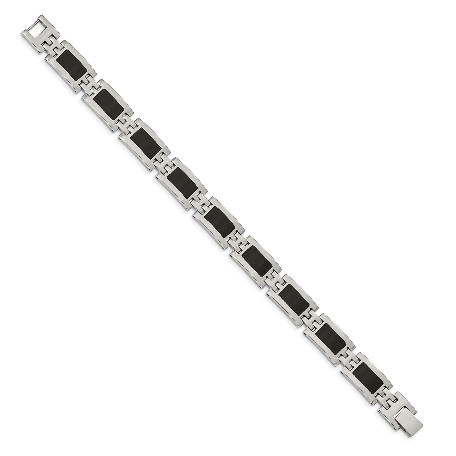 Chisel Stainless Steel Polished with Black Enamel 9 inch Link Bracelet SRB112