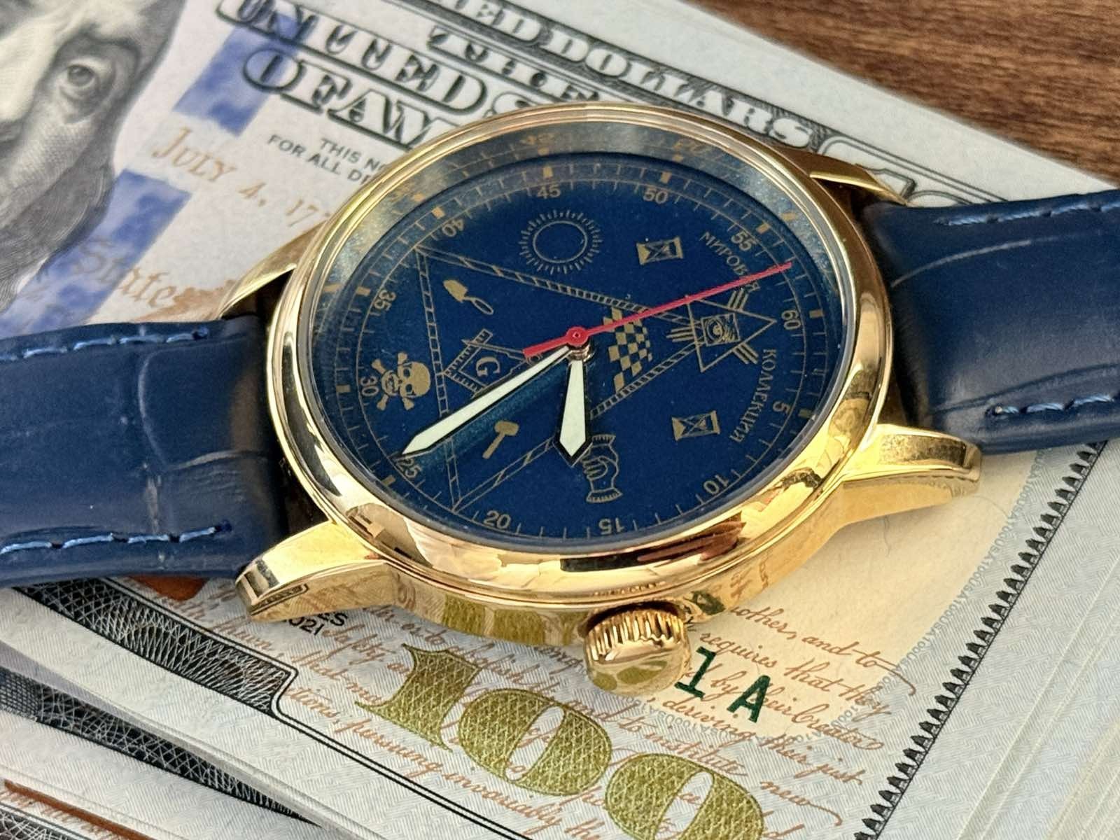 Mason Raketa 1990s Watch,Blue Soviet Mechanical Skull Men’s Wrist Pyramid USSR
