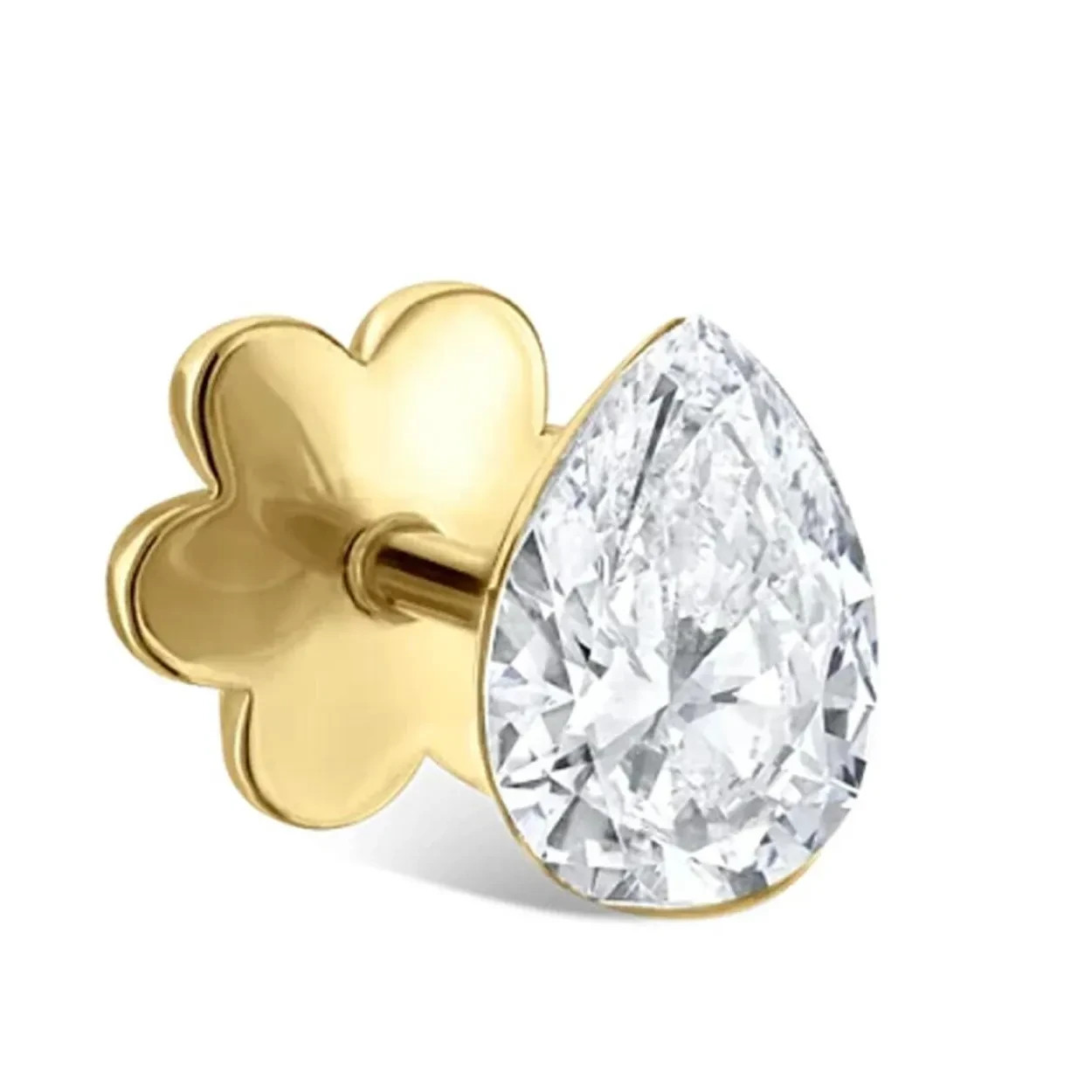 925 Sterling Silver Pear Moissanite Flat Back Helix Stud Earring
