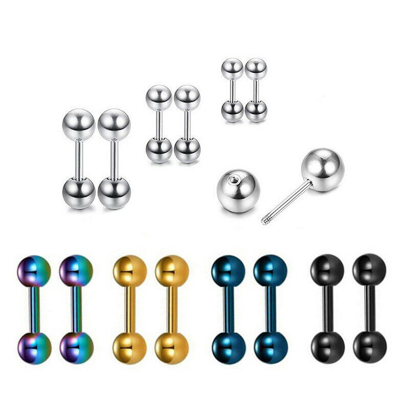 Stainless Steel Stud Earrings for Women Men Round Ball Screw Back Ear Piercing