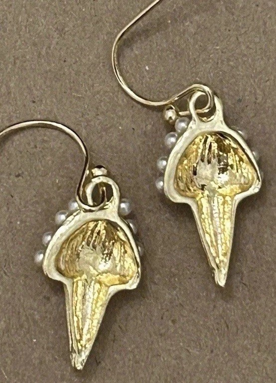 14k Gold Plated Pearl Cone Ice Cream Dangle Earrings NWOT