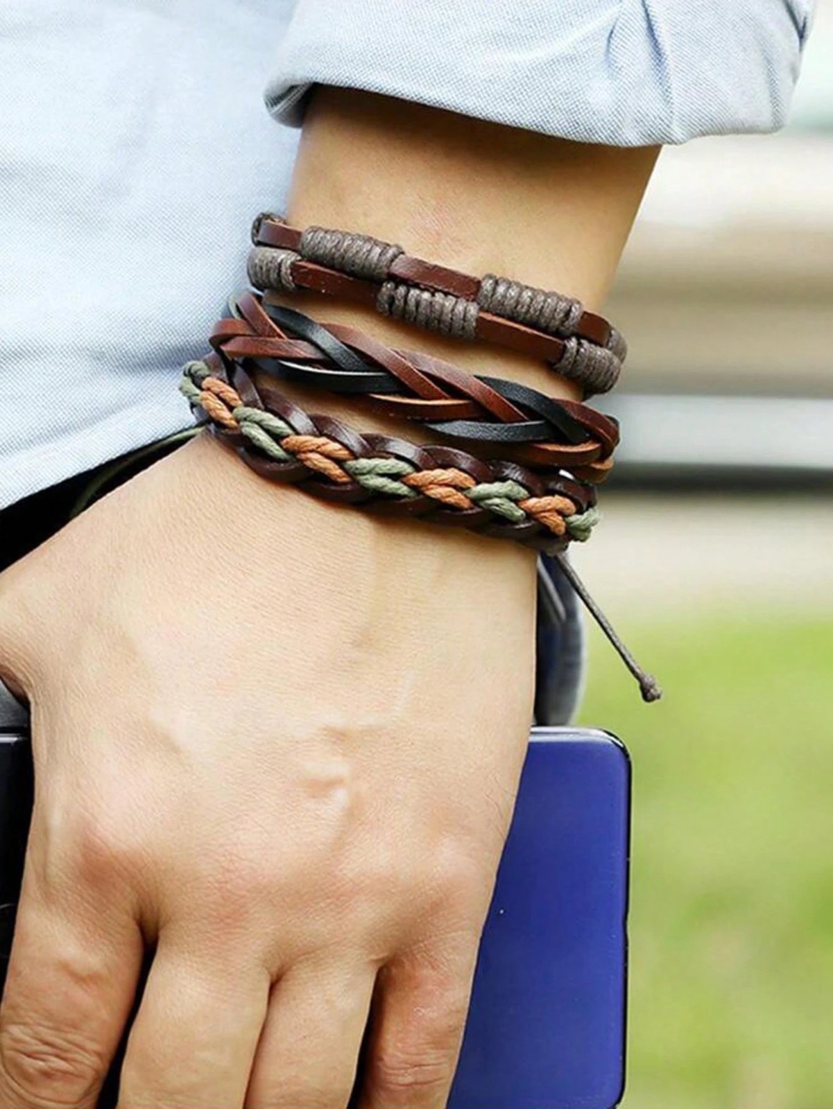 6PCS Men Women Braided Leather Rope Bracelet Set Wristband Bangle Tribal USA NEW