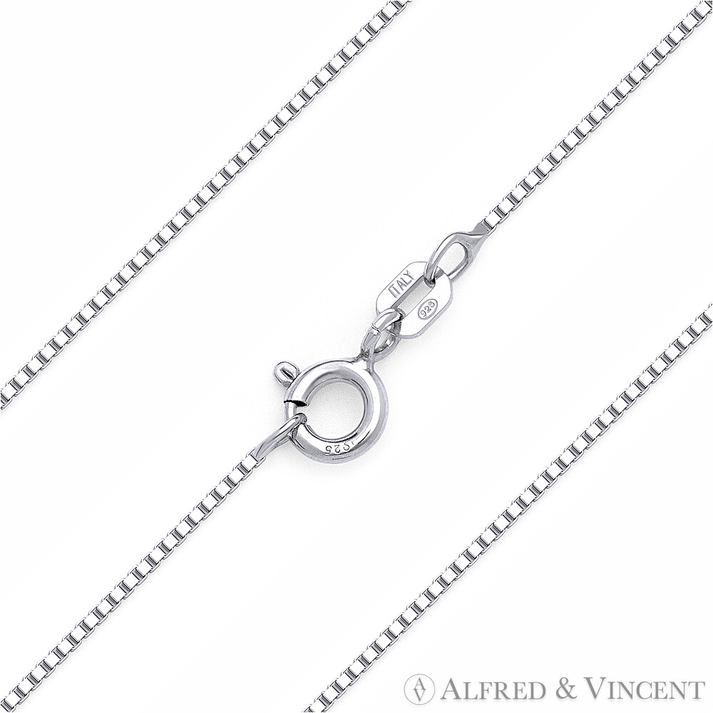0.7mm Thin Box Link .925 Italy Sterling Silver w/ Rhodium Italian Chain Necklace