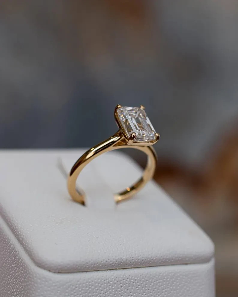 1.50 Ctw Emerald Cut Lab Created Diamond Solitaire Ring 14K Yellow Gold Plated