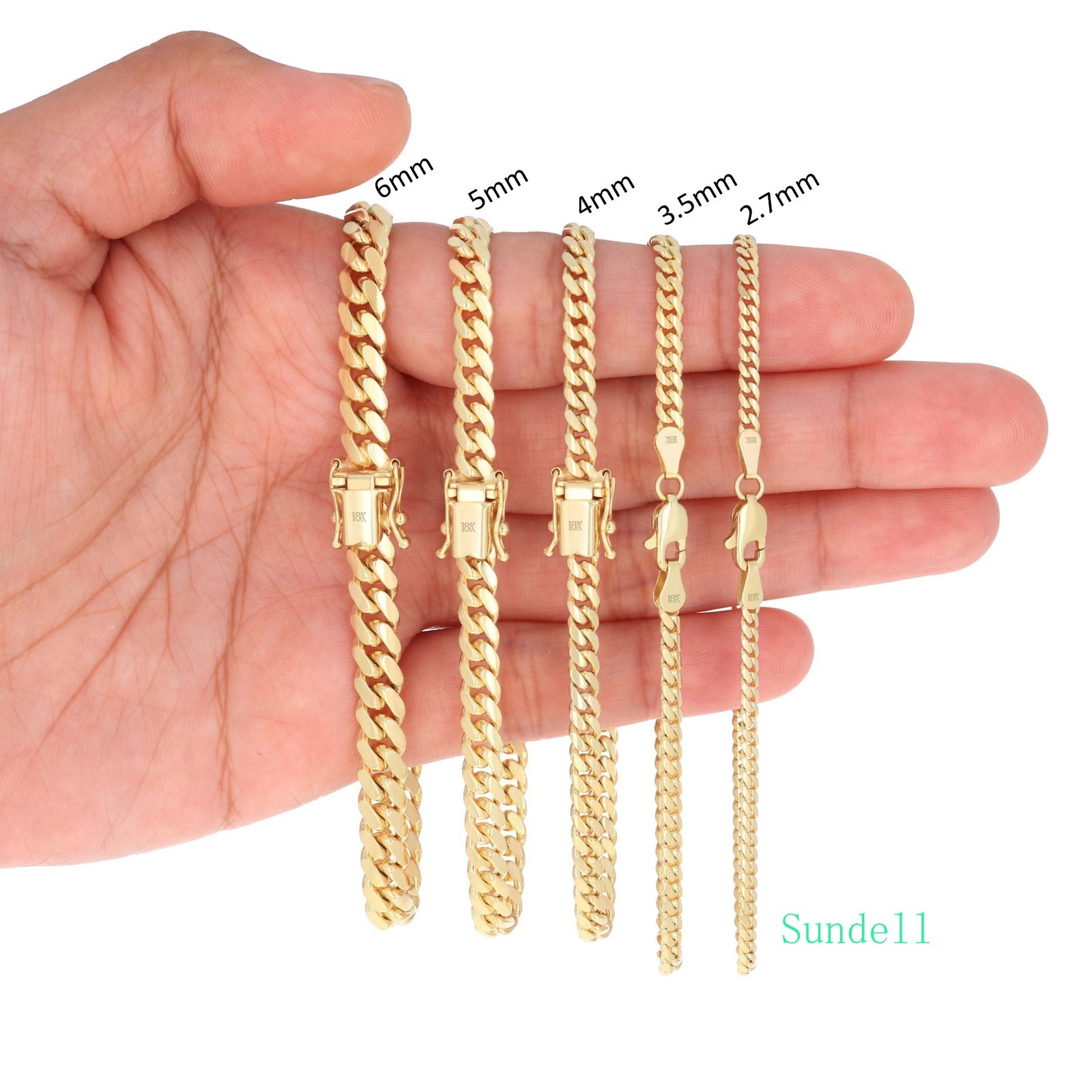 18K Yellow Gold Solid 2.7mm-7mm Miami Cuban Chain Necklace Mens Womens 16″-30″