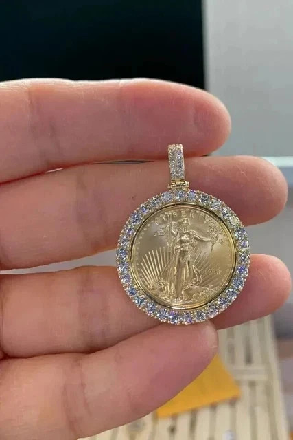 2 Ct Round Cut Lab Created Diamond Liberty Coin Pendant 14K Yellow Gold Plated