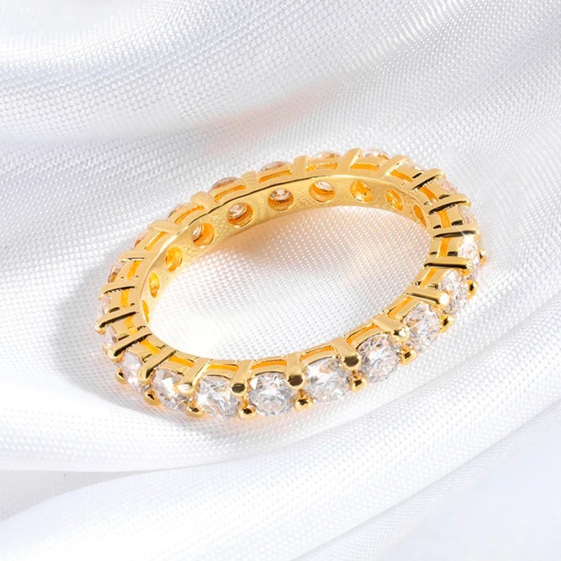 D Color Full Moissanite Ring Eternity Band S925 Silver 18K Yellow Gold Plated