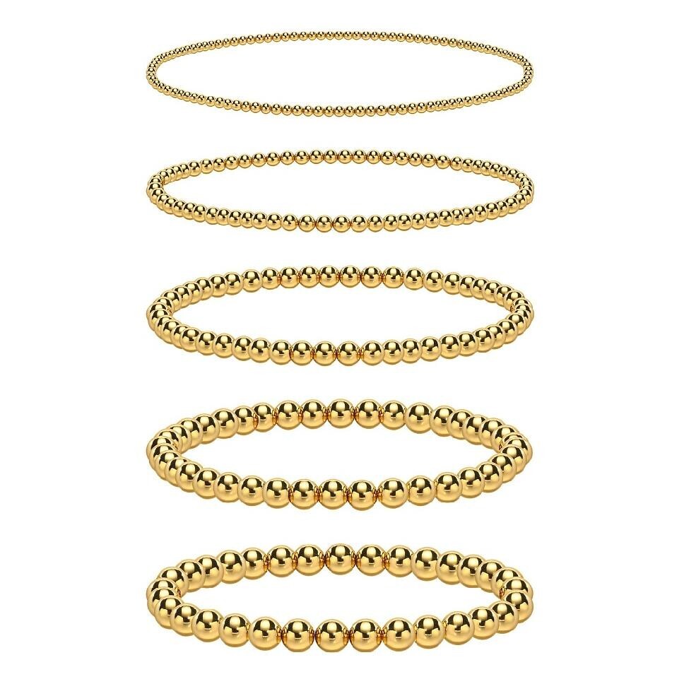14K Gold Plated Stainless Steel Bracelet Bead Beaded Stretch Stacking 2-6mm T15