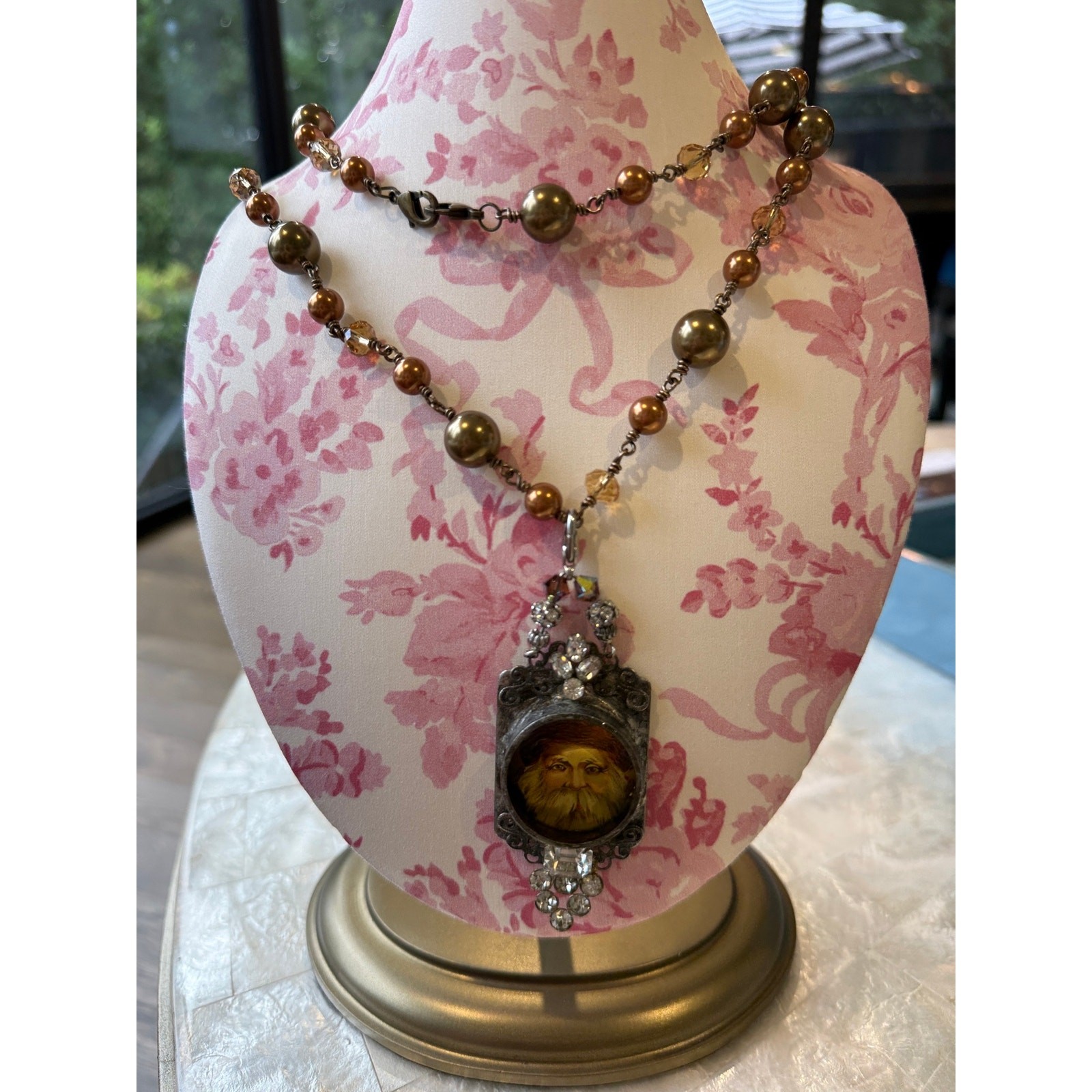 Santa Christmas St. Nicholas Art Necklace Vintage Style