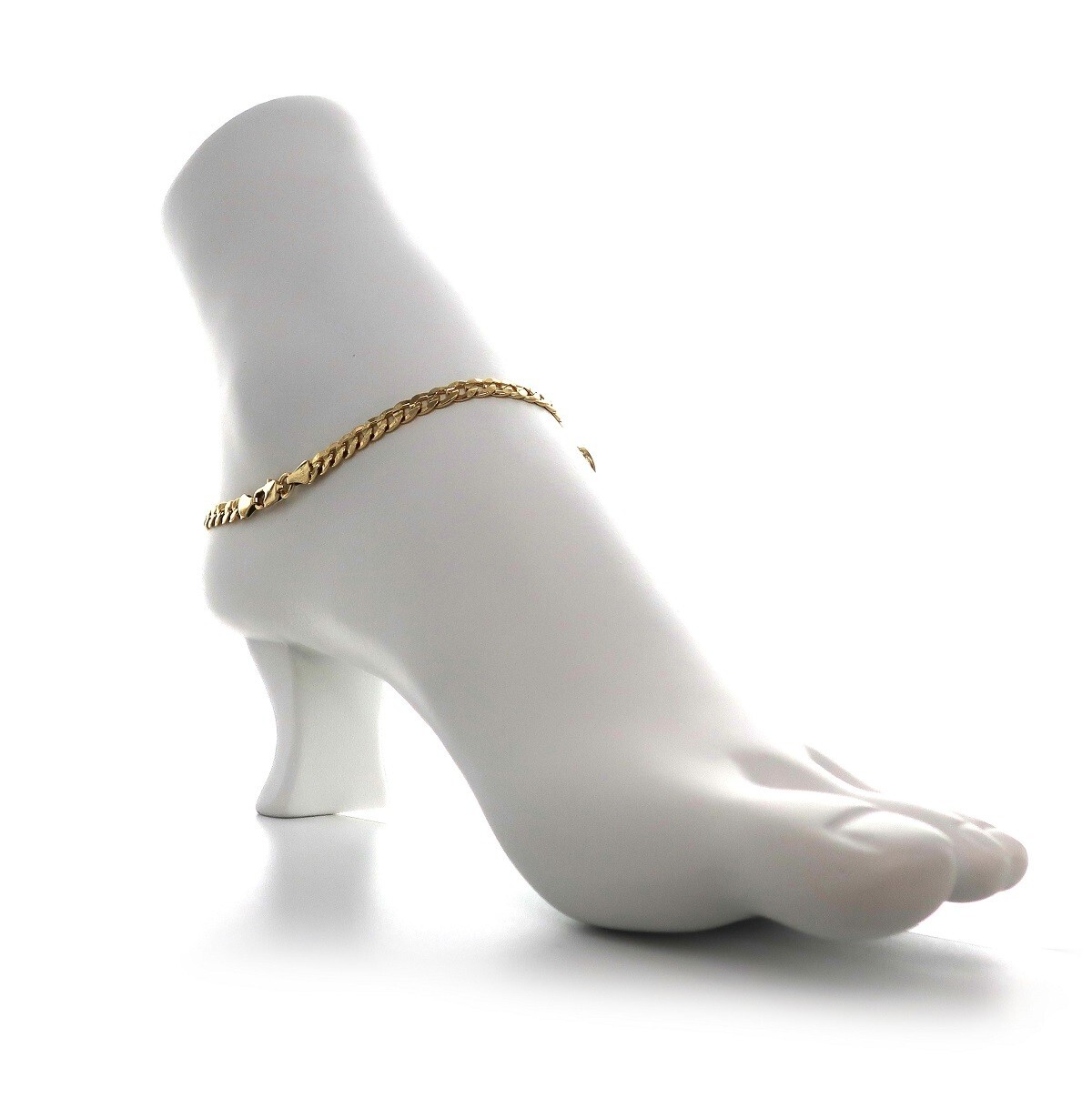 5mm Italian Concave Cuban Link Chain Anklet Cubic Ankle Bracelet 14K Gold Plated