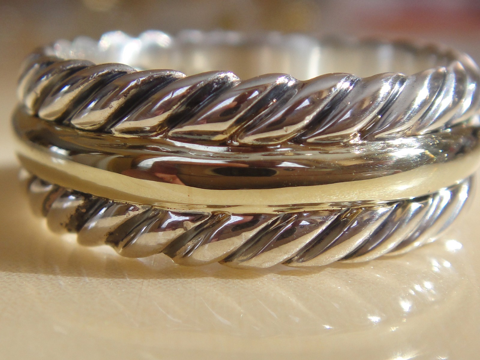 $950 DAVID YURMAN 14/K GOLD, SILVER CHEVRON RING