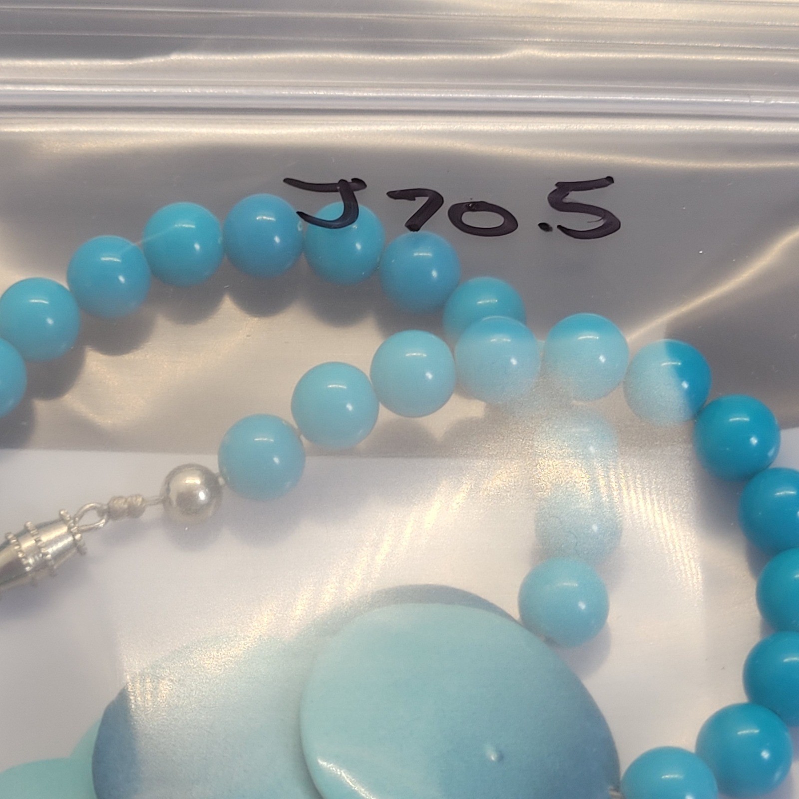 Blue Ombre Ceramic Disc Statement Necklace Turquoise Beaded Barrel Clasp 18in