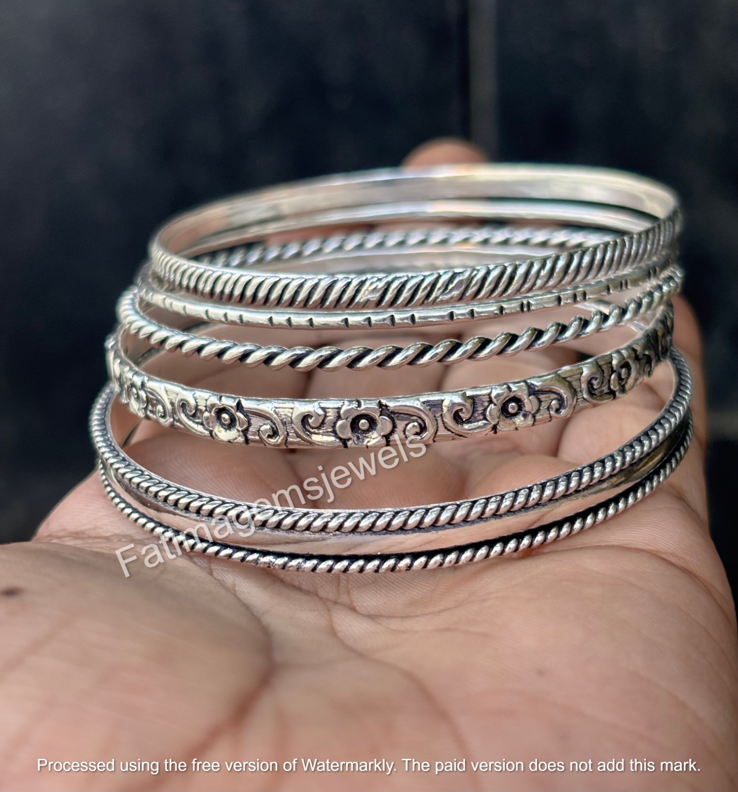 Bohemian 925 Solid Sterling Silver Mix Designs Bangles Set of 5 For Women