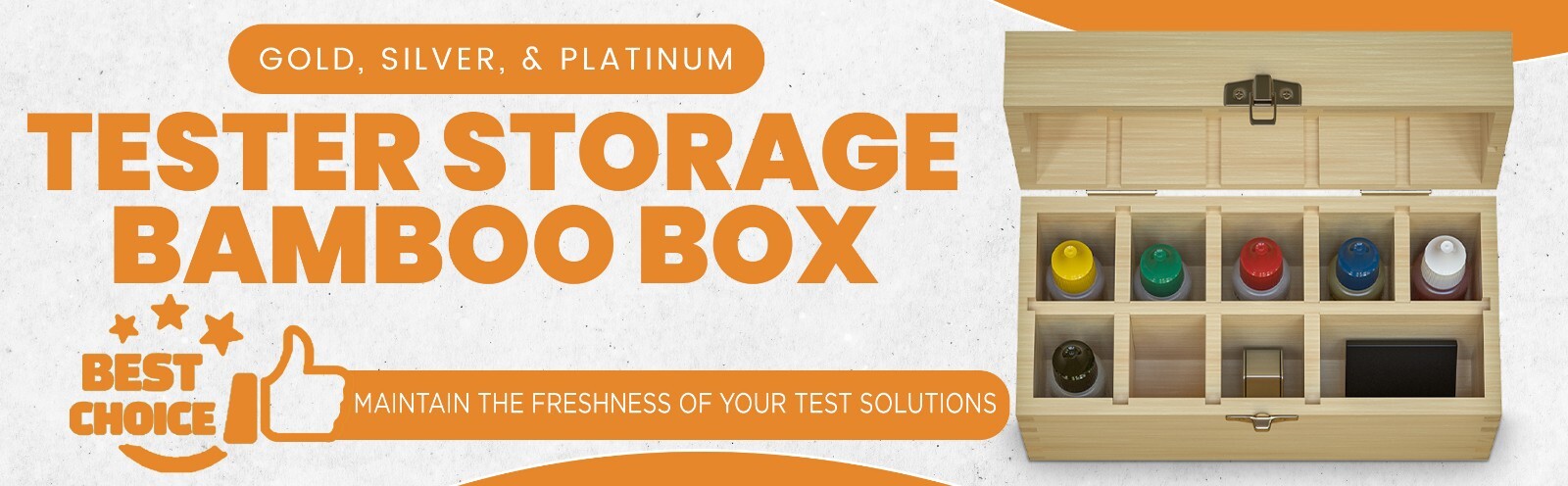 Bamboo Storage Box for JSP 10k 14k 18k 22K 24K Gold Silver Jewelry Testing Acids