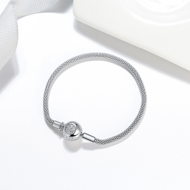 Snake Chain Charm Bracelet Sterling Silver Cz Love Clasp Ginger Lyne Collection