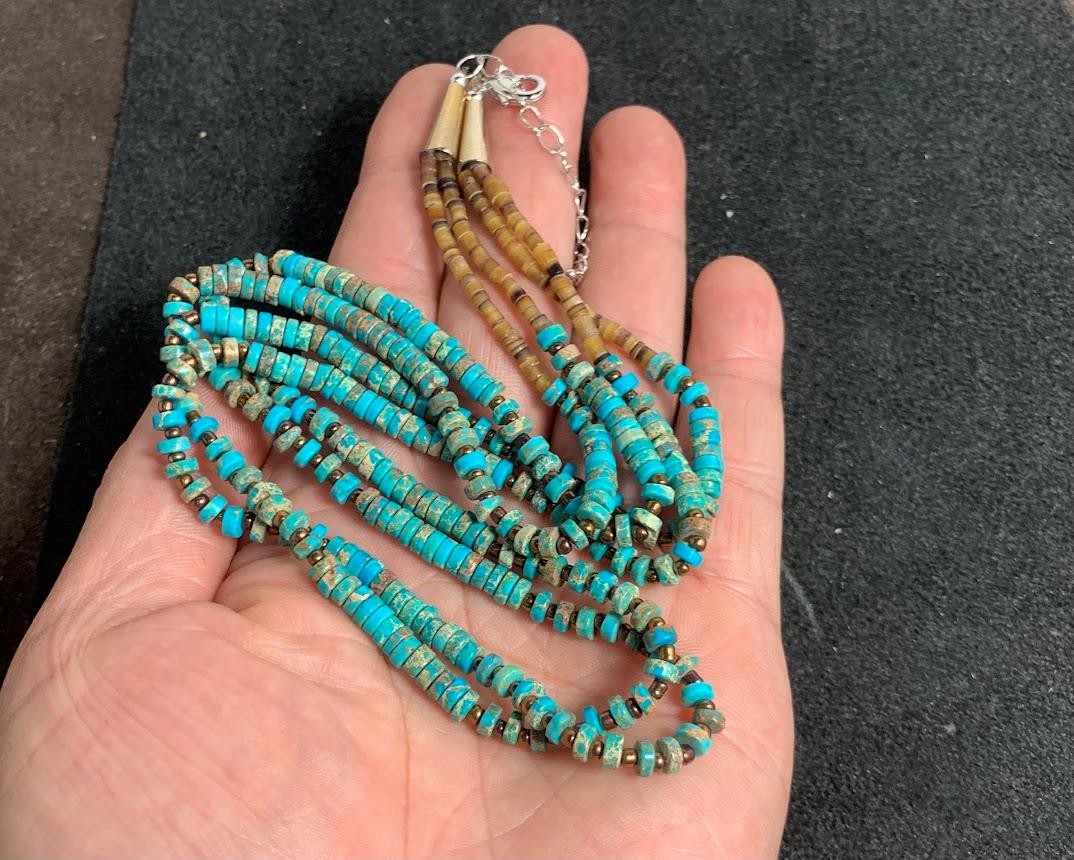 Ethnic multi-strands turquoise heishi necklace/21″-23″(t206a-w1)
