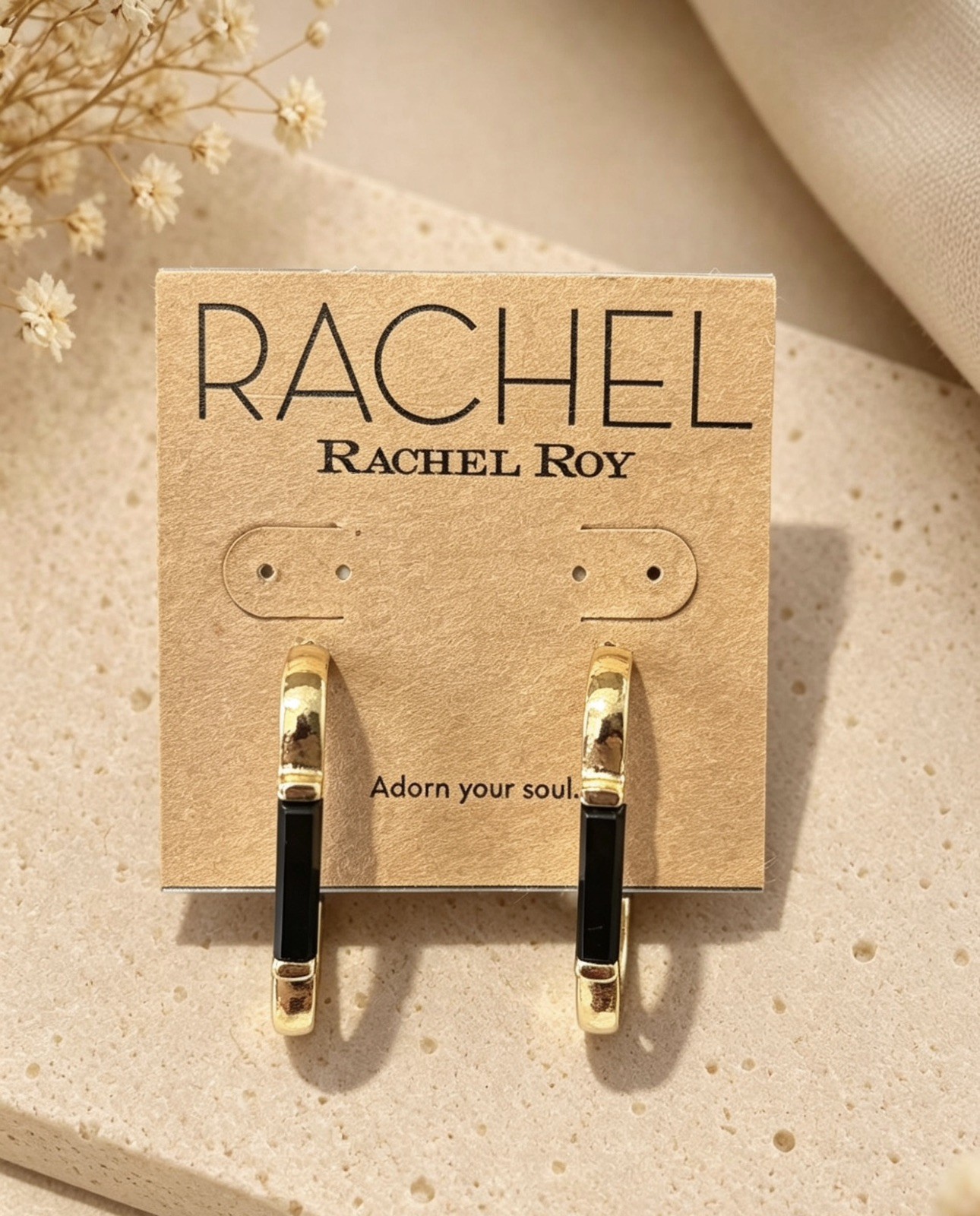 Rachel Rachel Roy Gold-Tone & Black Enamel Hoop Earrings Modern Geometric