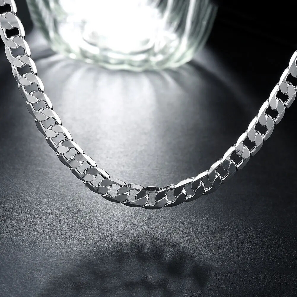 925 Sterling Silver 8mm Width 16~ 24 Inch Cuban Bend Chain Men’s Necklace –