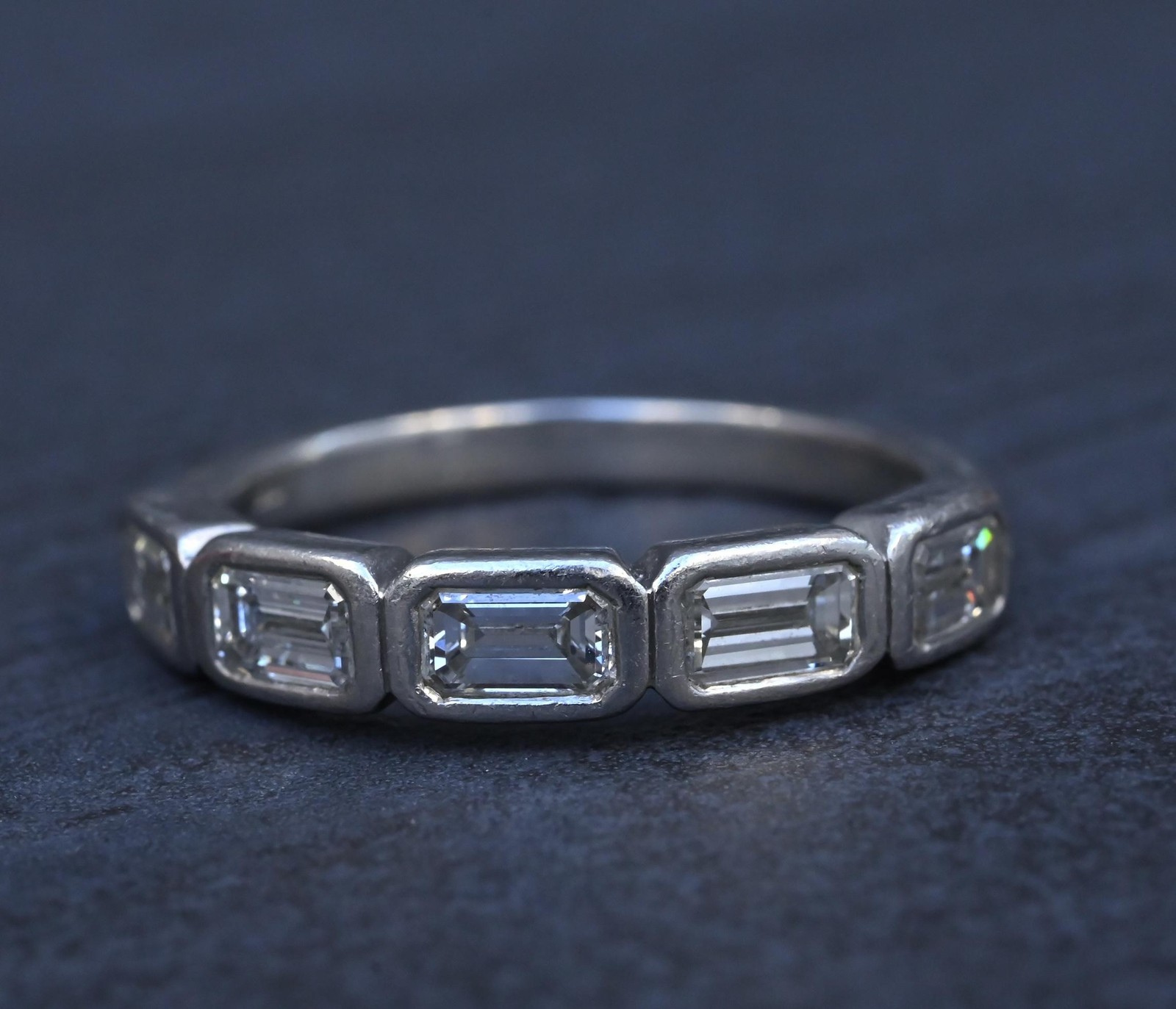 IGI Certified 1.35 CTW Emerald Cut Diamond 5-Stone Band Platinum Ring Size 9