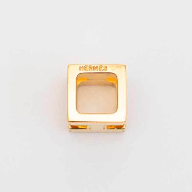 HERMES Cage d’H Cube Pendant Top Charm Orange Lacquer Gold Tone Auth No Chain