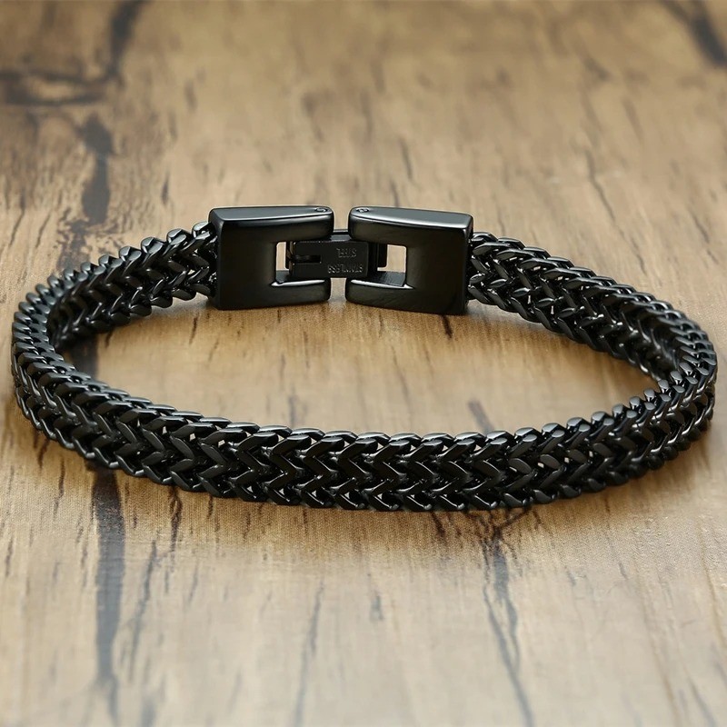 Men Double Link Chain Bracelet Polish Color Stainless Steel Punk Biker Jewelry