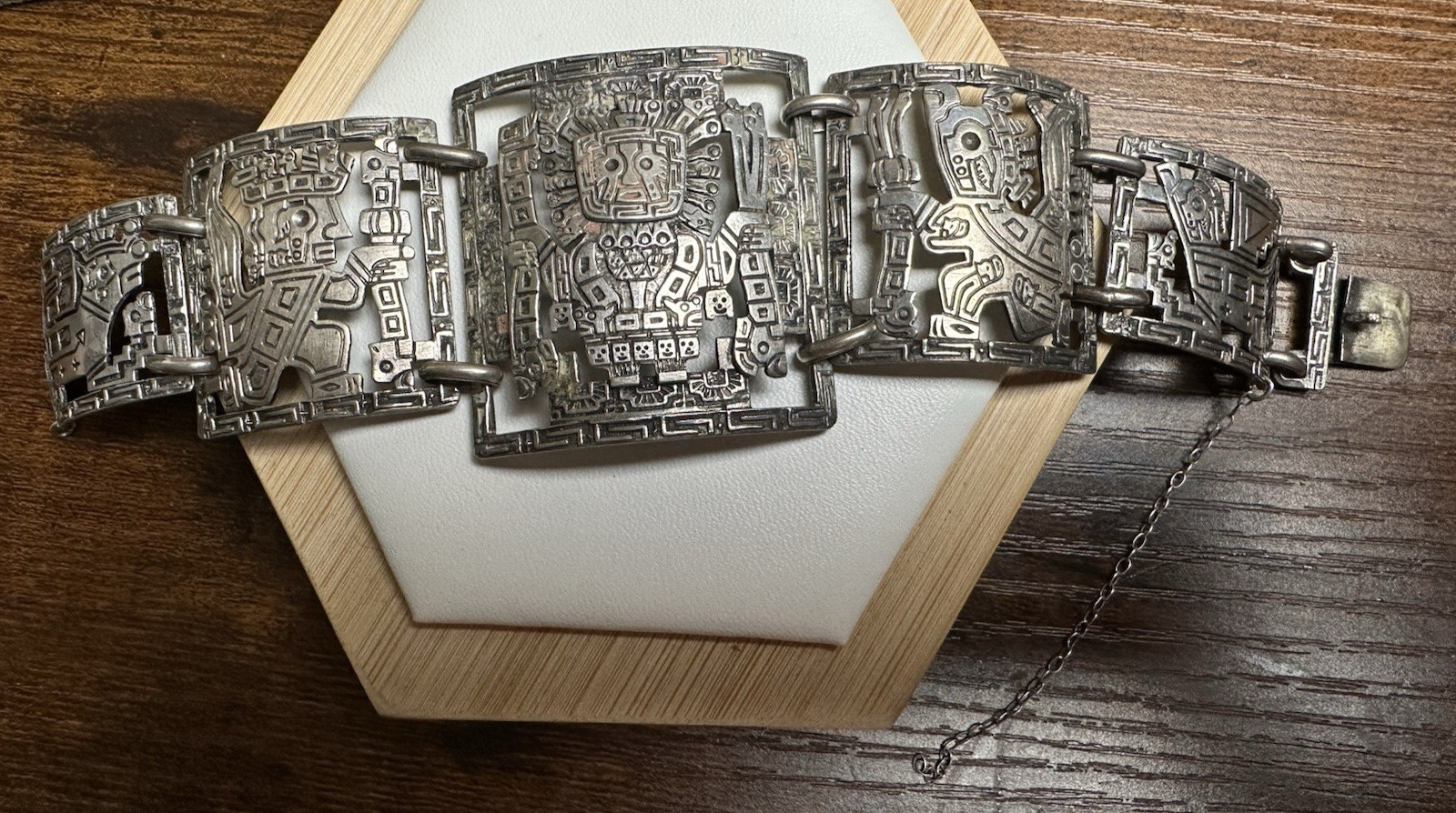 Vintage 900 Silver Panel Bracelet Peru Peruvian lnca 41 Grams 6.5 In