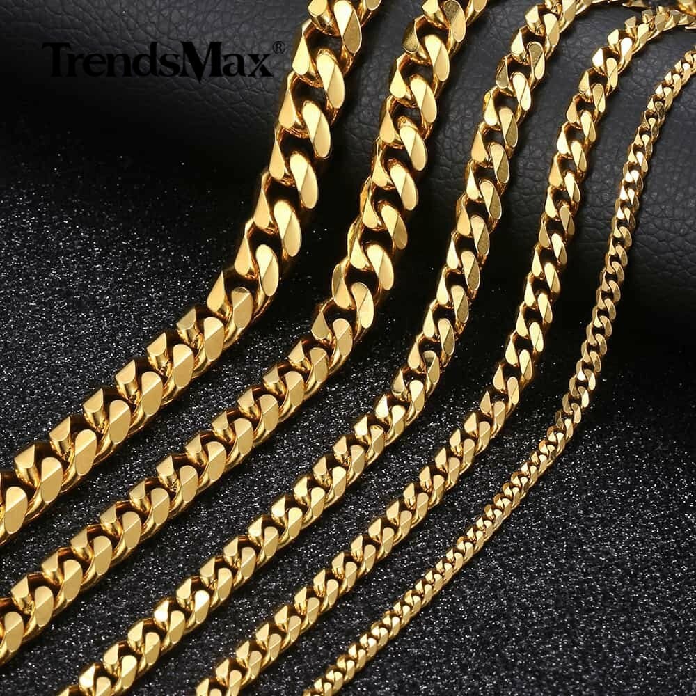 3/5/7/9/11mm Curb Cuban Chain Necklace Bracelet Gold Plated Stainless Steel Jewe