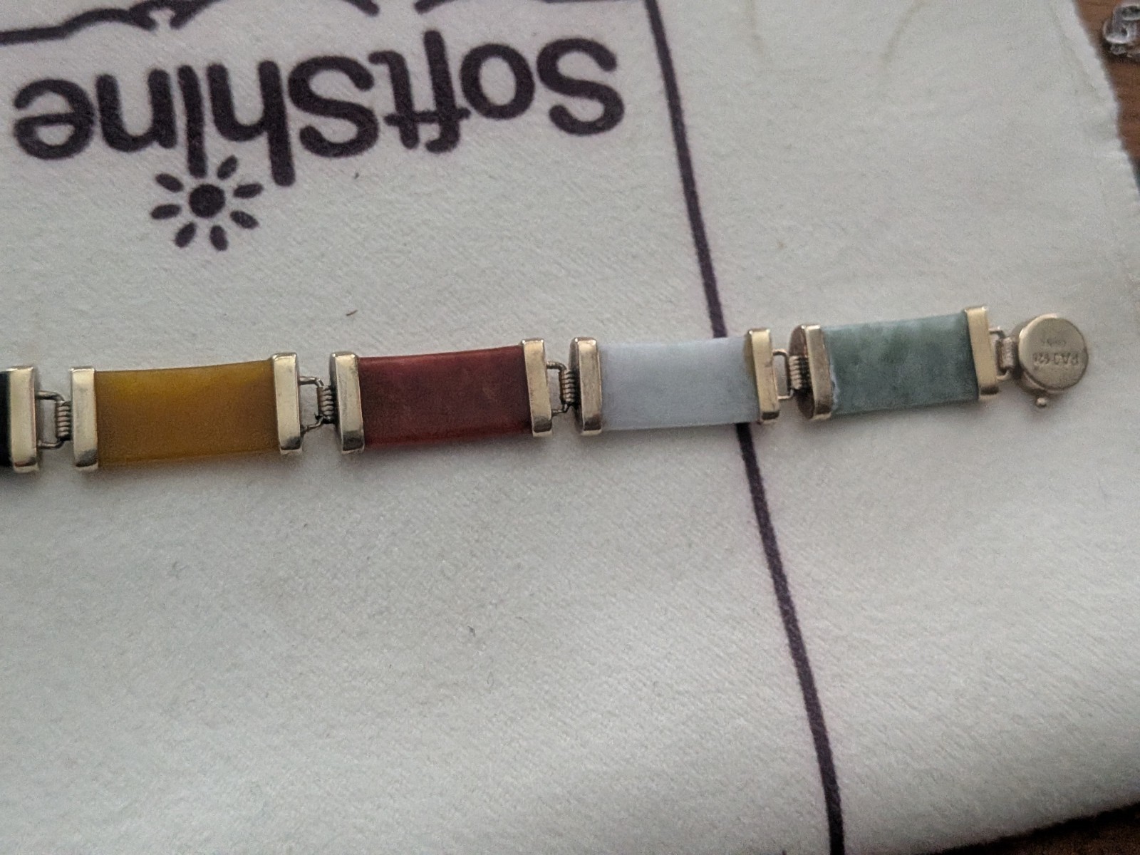 Multicolored Jade Bracelet 7.5″ Gold Over Silver