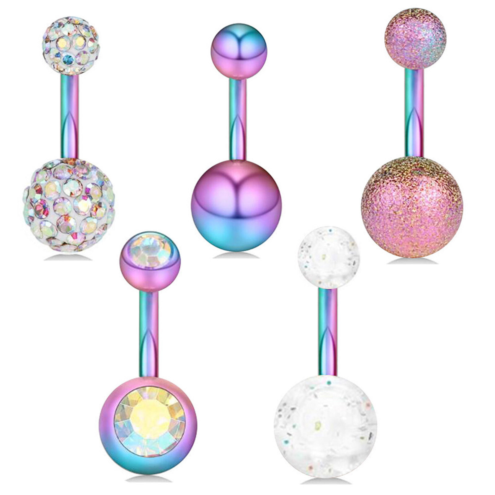 3-100PCS Belly Button Rings Kit 14G Surgical Steel/UV Navel Studs Body Jewelry