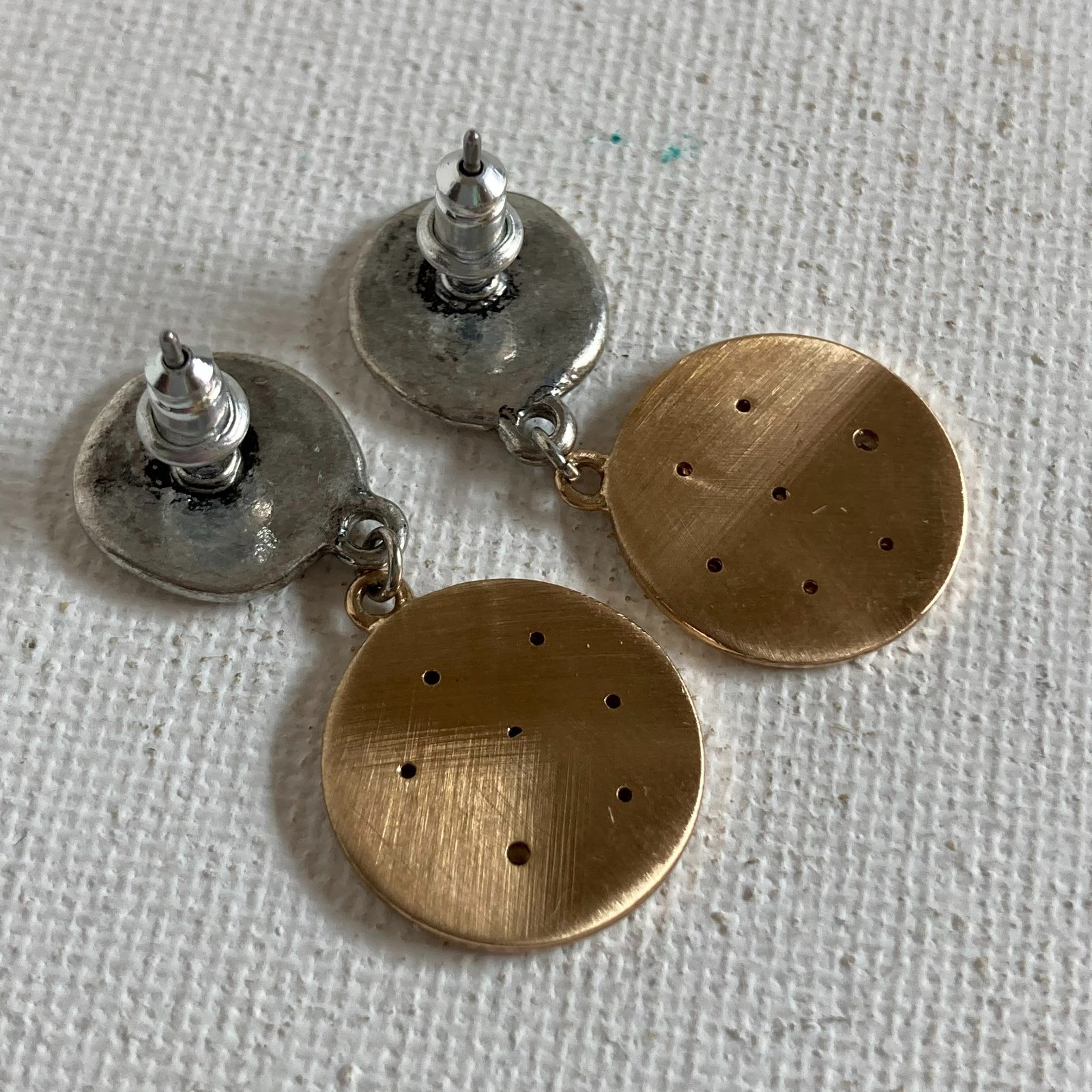 Earrings Constellations Mixed Metals Brushed Gold Finish Prong Set White Stones